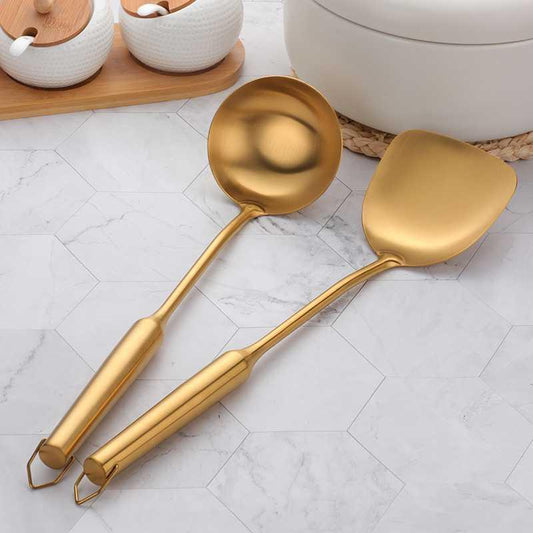 Long Handled Stainless Steel Spatula and Spoon Set-0