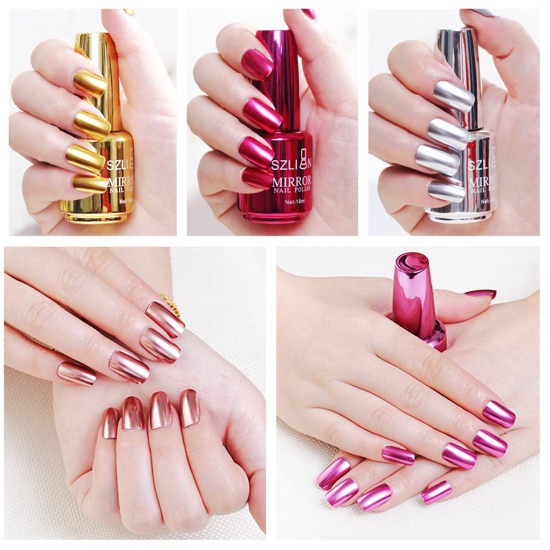 Mirror silver nail polish metal color stainless steel-0