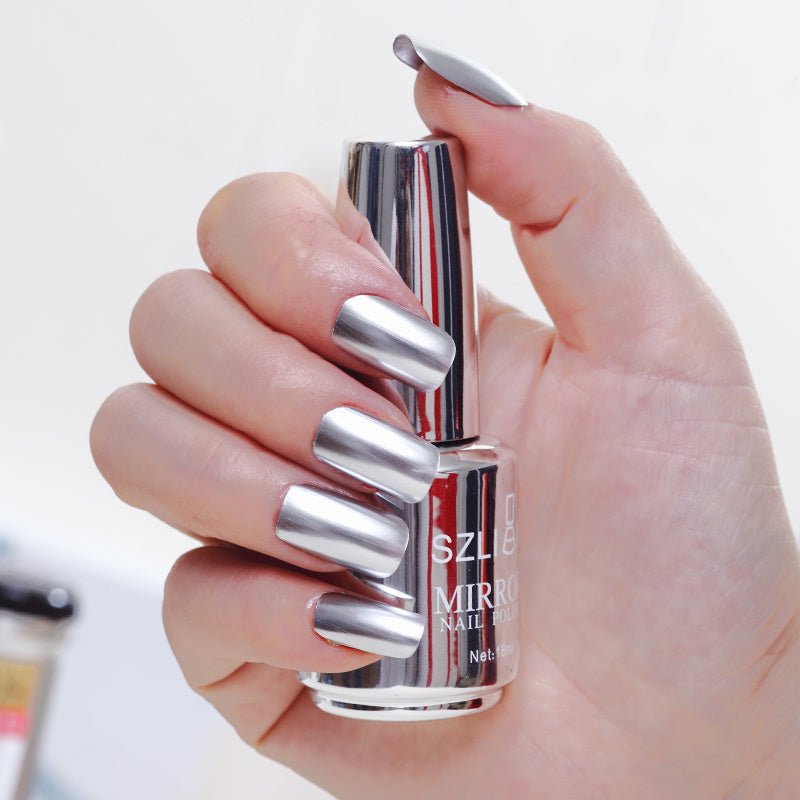 Mirror silver nail polish metal color stainless steel-13