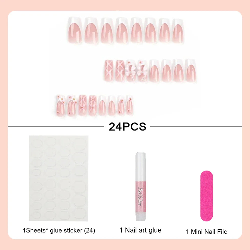 Pink Bow Press on Nails-4