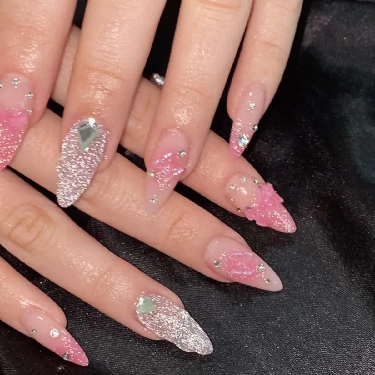 Pink Bow Press on Nails-5
