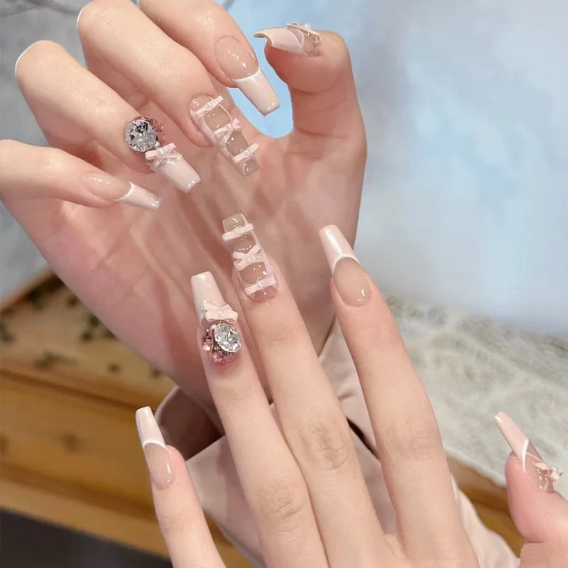Pink Bow Press on Nails-7