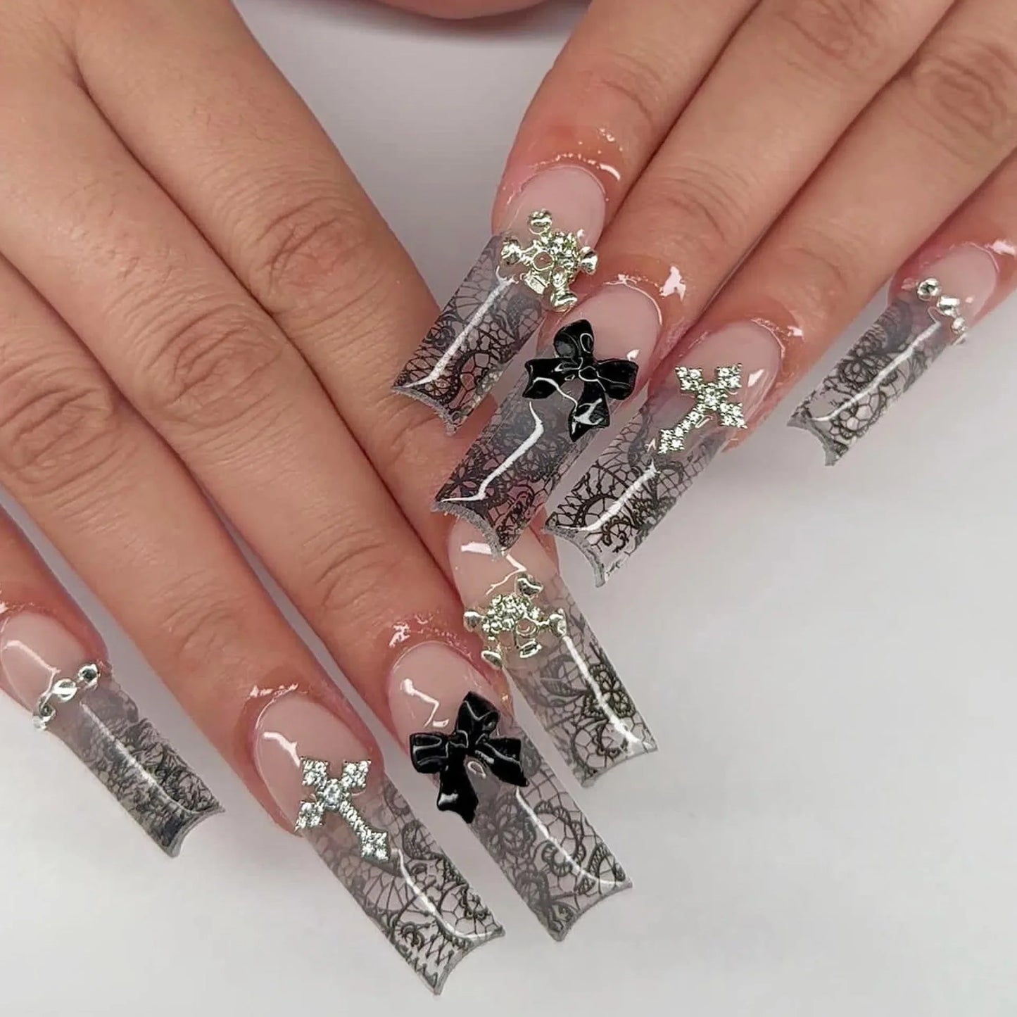 Pink Bow Press on Nails-8