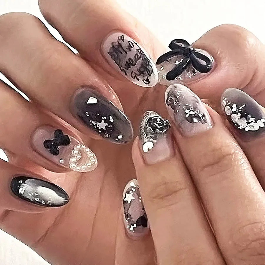 Pink Bow Press on Nails-11