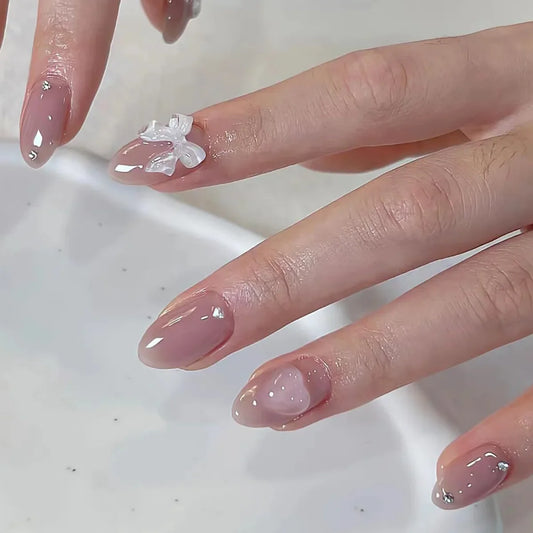 Pink Bow Press on Nails-20