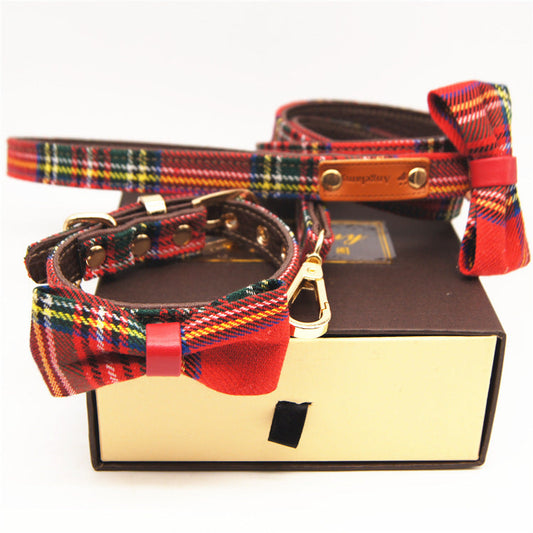 Red Plaid Bowknot Small Pet Collar-0