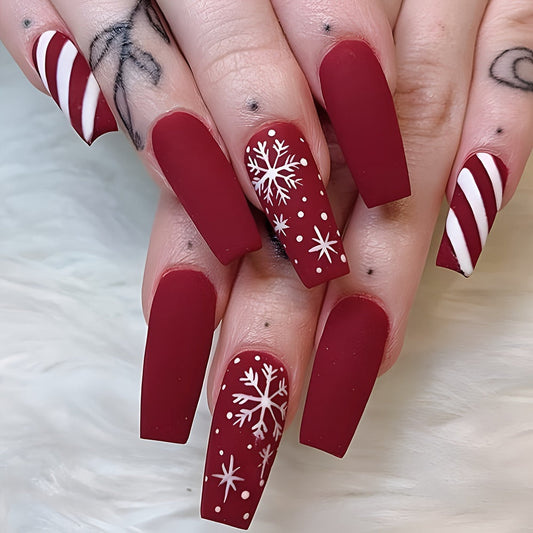 Red & White Press-On Nails Set-0