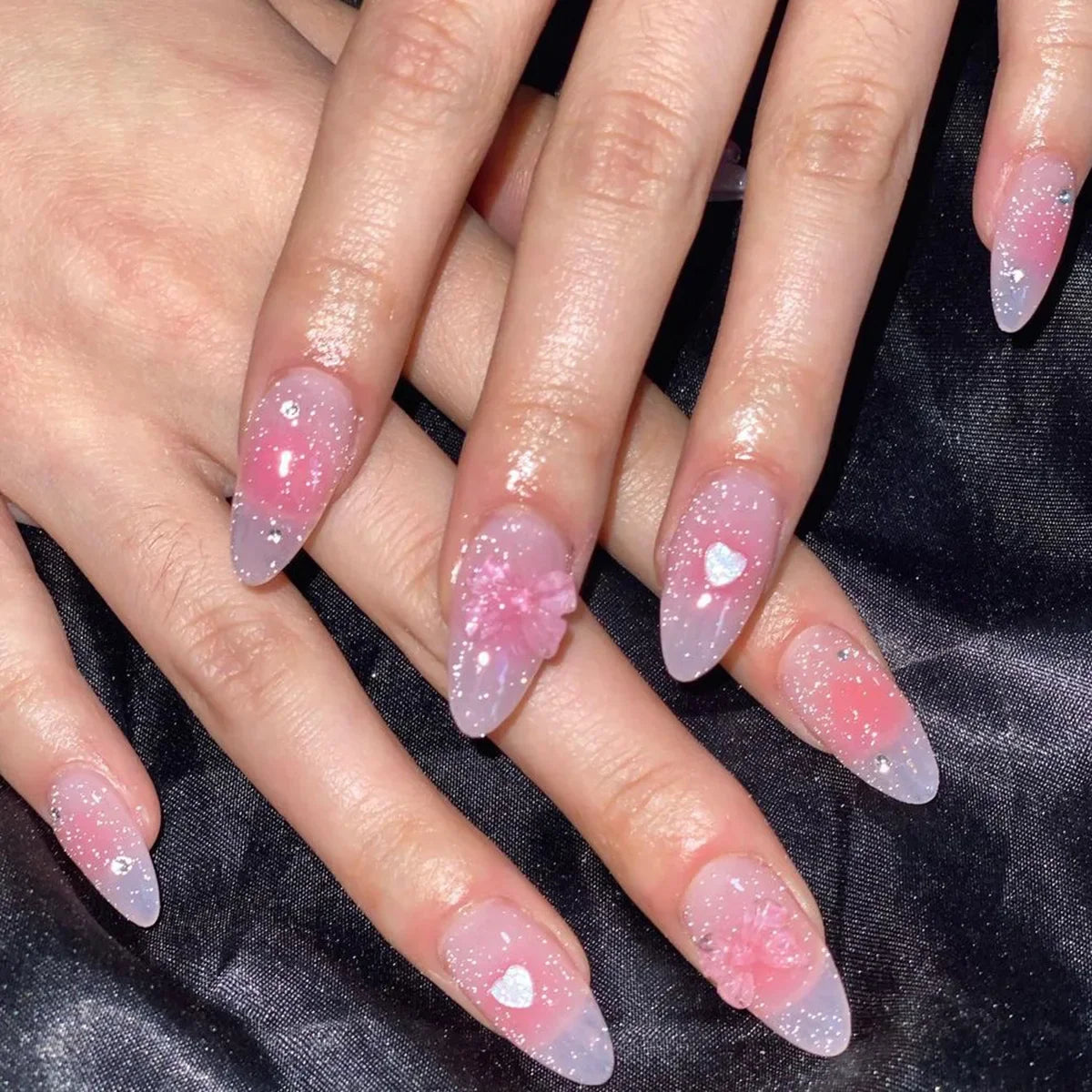 Pink Bow Press on Nails-35