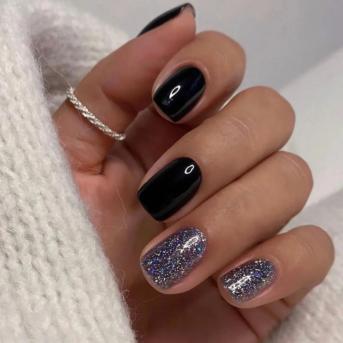 Gradient White Fake Nail Short Square Ballet Simple False Nails-38