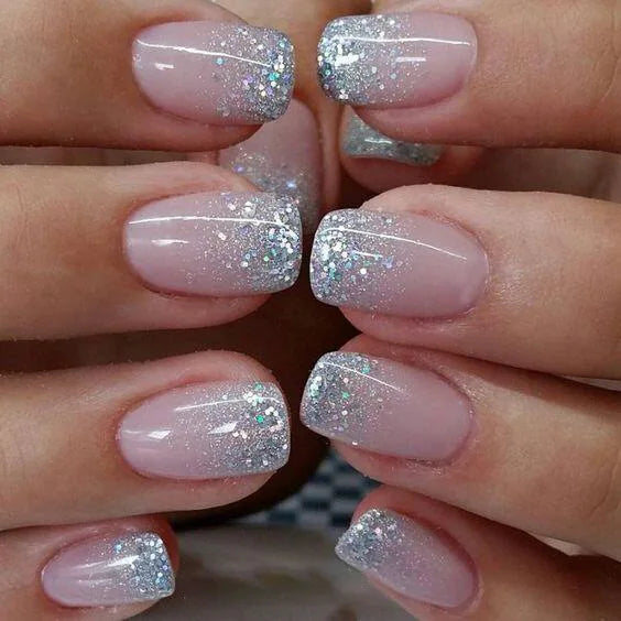 Gradient White Fake Nail Short Square Ballet Simple False Nails-67