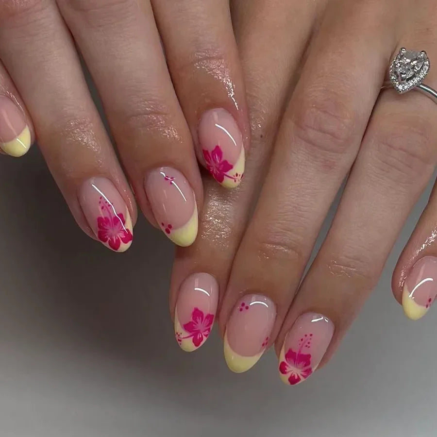 Floral Almond Press-On Nails Set-34