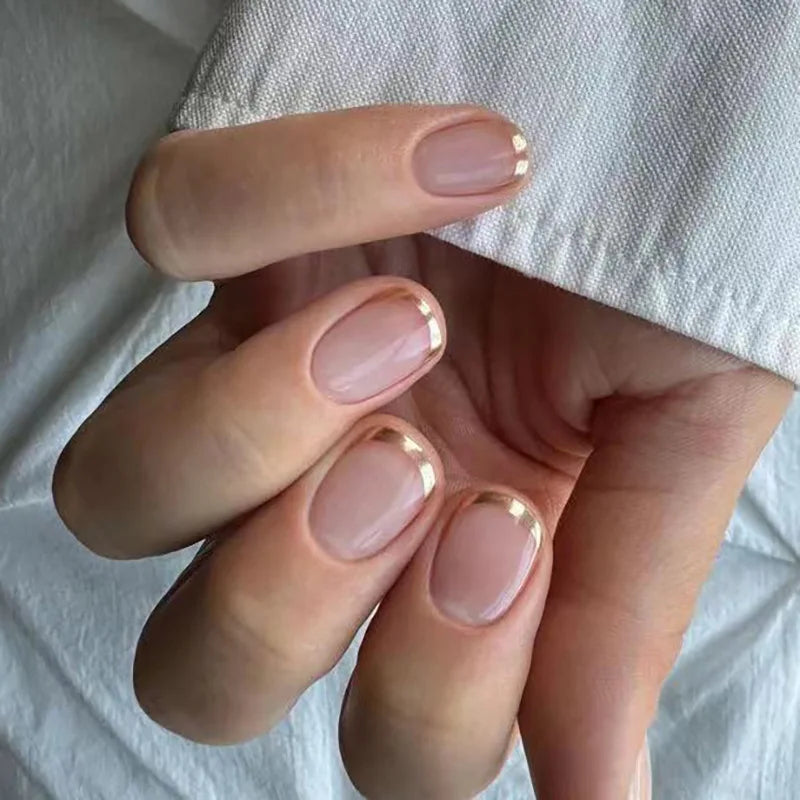 Gradient White Fake Nail Short Square Ballet Simple False Nails-36