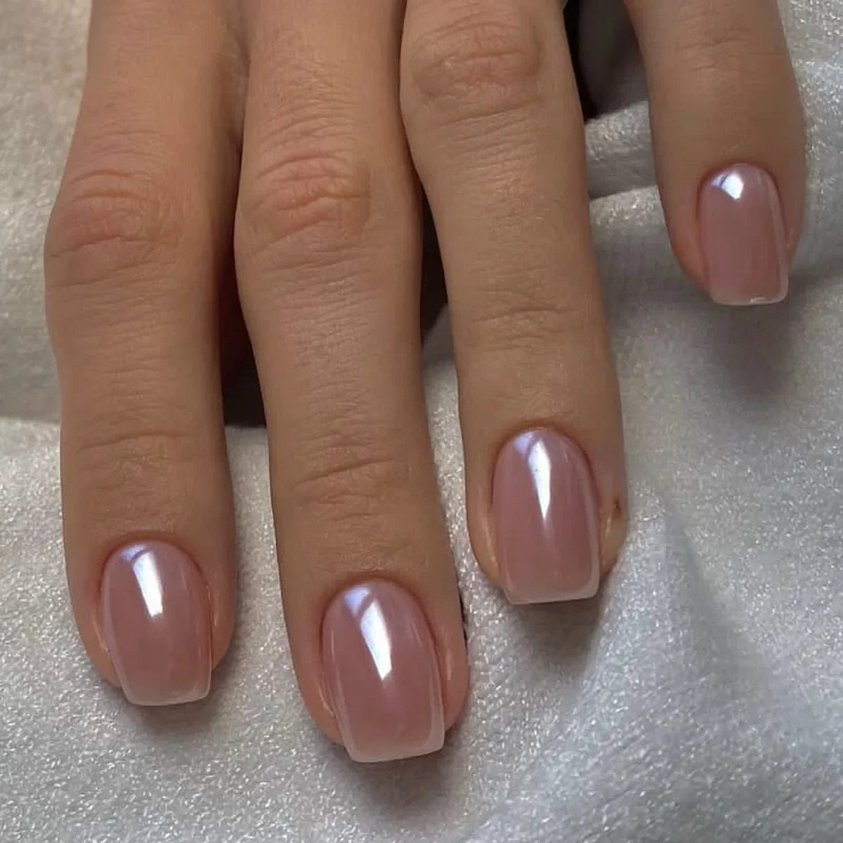 Gradient White Fake Nail Short Square Ballet Simple False Nails-40