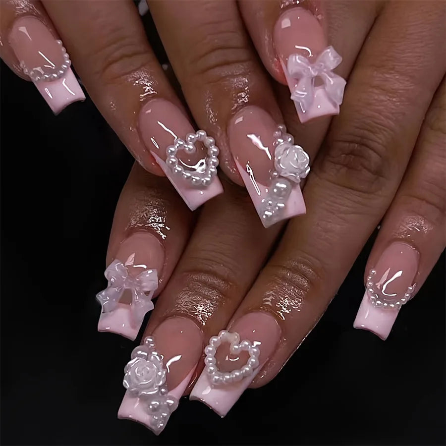 Pink Bow Press on Nails-32