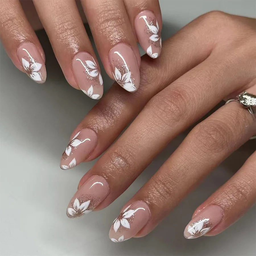 Floral Almond Press-On Nails Set-36