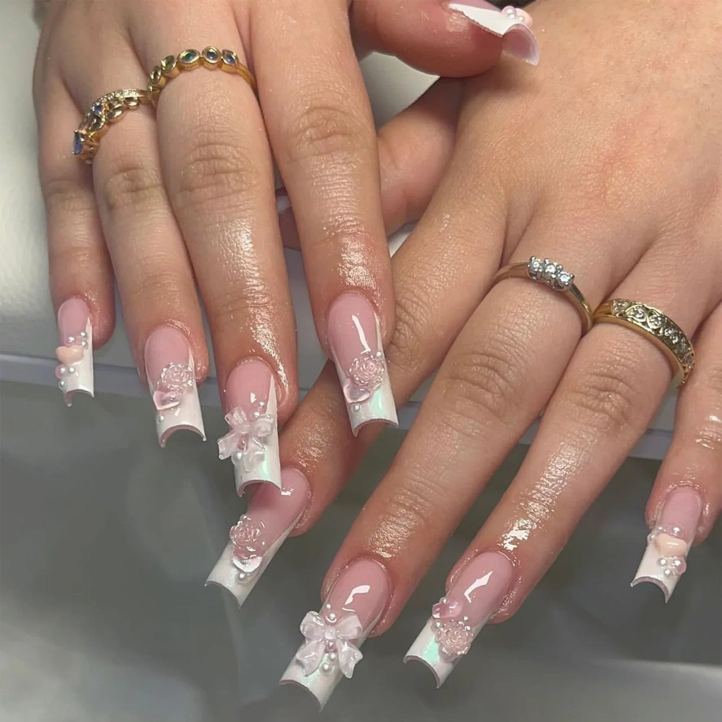 Pink Bow Press on Nails-30