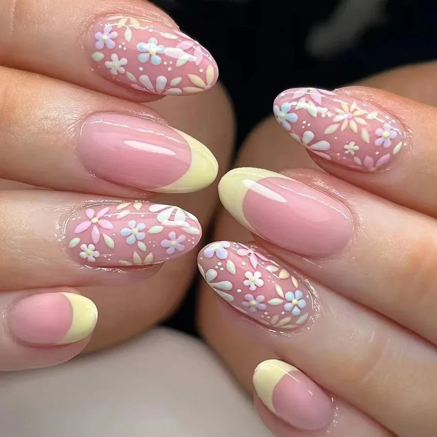 Floral Almond Press-On Nails Set-33