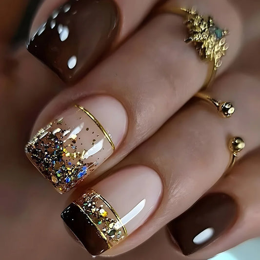 24pcs Short Square Press On Fake Nails-0