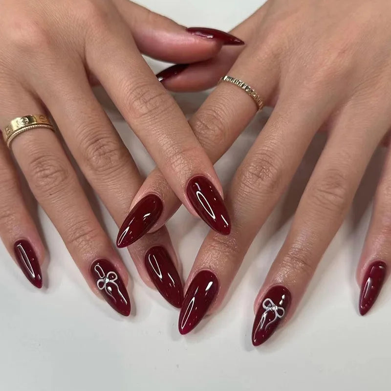 Pink Bow Press on Nails-34