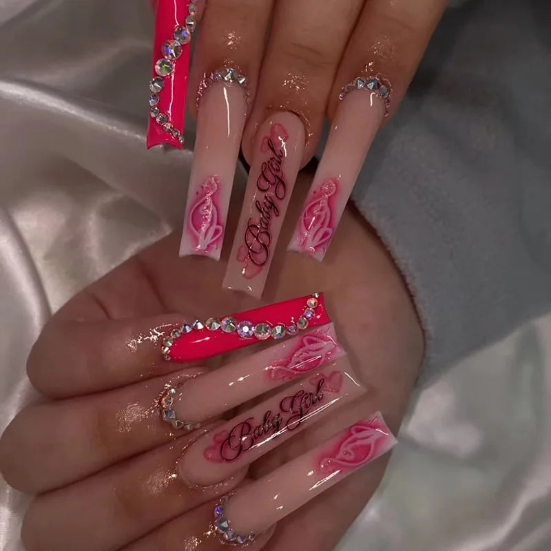 Pink Bow Press on Nails-36