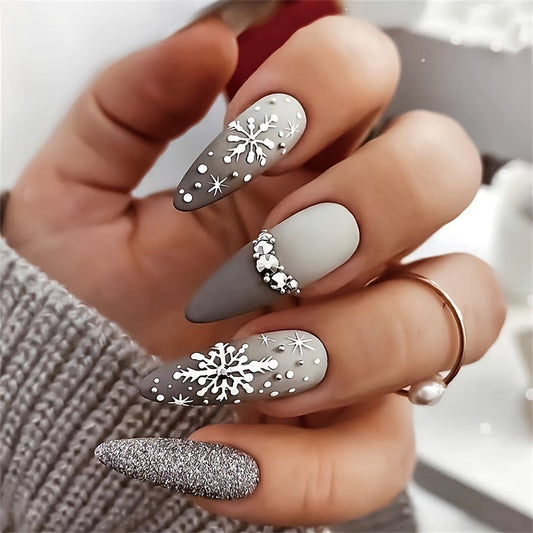 Snowflake & Rhinestone Press-On Nails-0