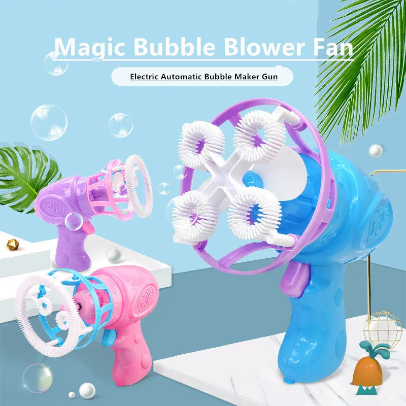 Summer Children's Electric Fan Bubble Gun Machine Water Toys-2