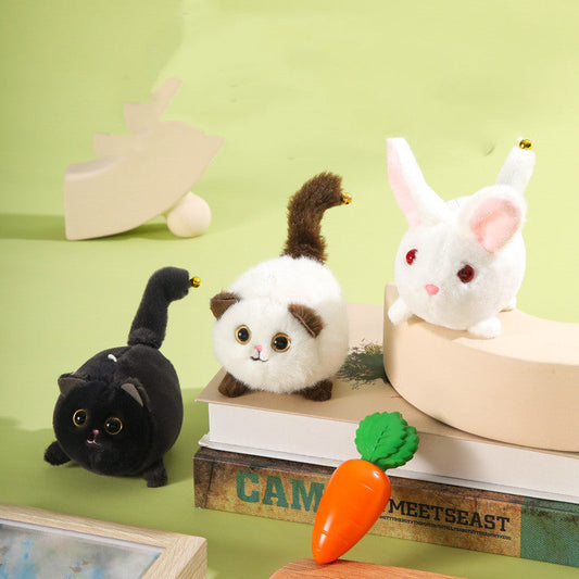 Wagging Tail Cat and Little Bunny Lucky Plush Drawstring Toys-0