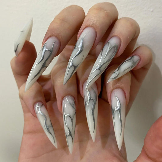 Y2K Silver Flame Press-On Nails-0